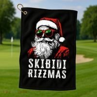 S.K.I.B.I.D.I Christmas Rizz Santa Claus Charisma Cool Golf Towel thumb 1