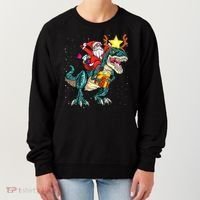 Santa Claus Riding Dinosaur T Rex Christmas Ugly Xmas Boys Women's Sweatshirt thumb 0