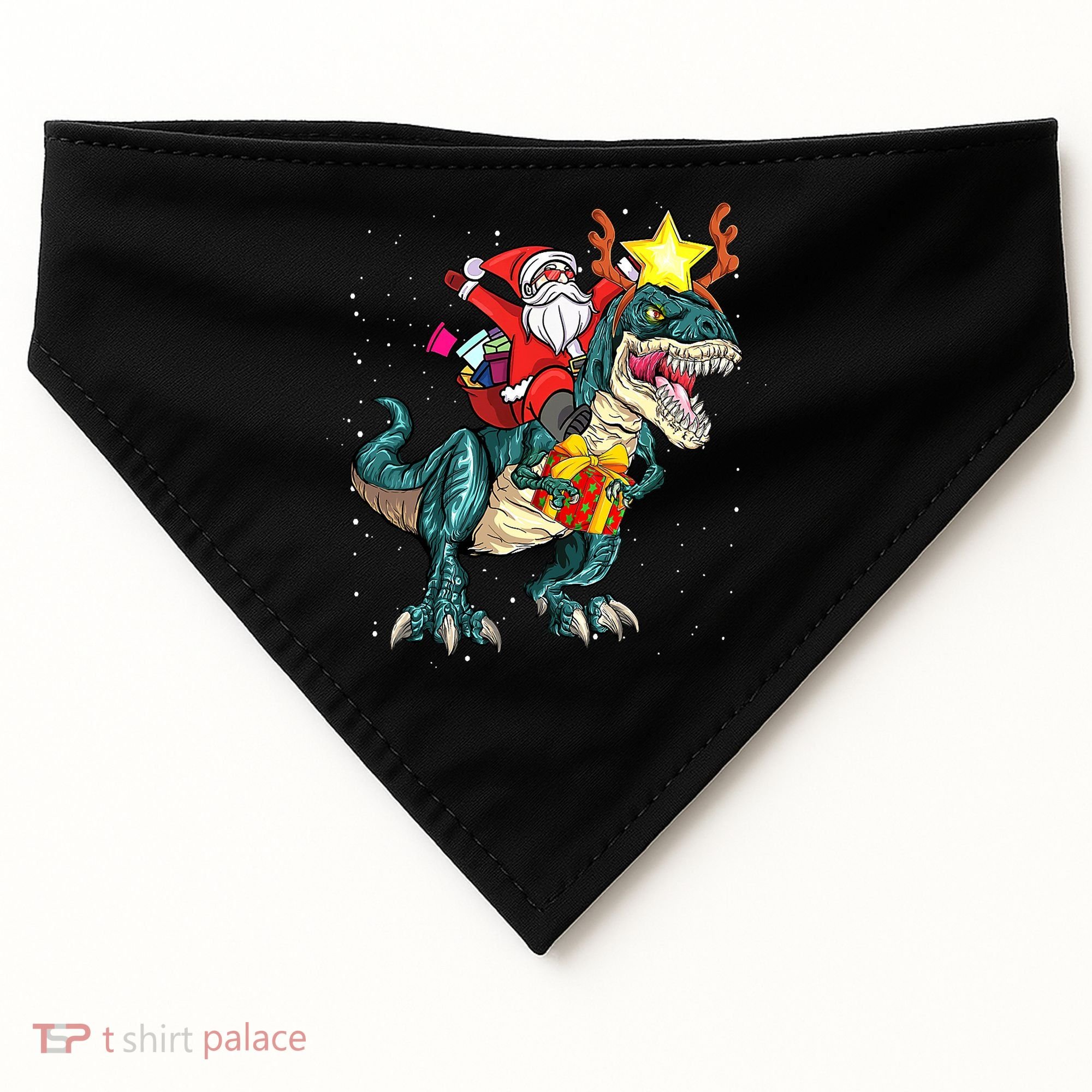 Santa Claus Riding Dinosaur T Rex Christmas Ugly Xmas Boys USA-Made Doggie Bandana