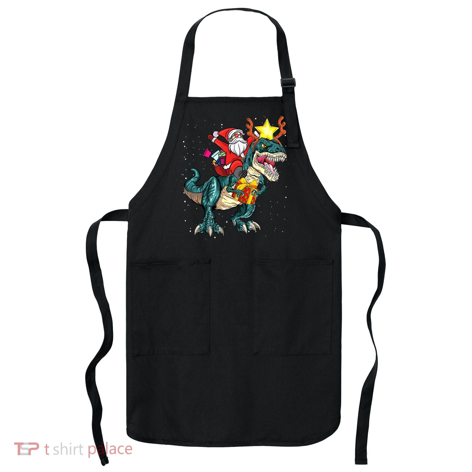 Santa Claus Riding Dinosaur T Rex Christmas Ugly Xmas Boys Apron