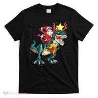 Santa Claus Riding Dinosaur T Rex Christmas Ugly Xmas Boys T-Shirt thumb 0
