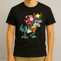 Santa Claus Riding Dinosaur T Rex Christmas Ugly Xmas Boys T-Shirt thumb 3