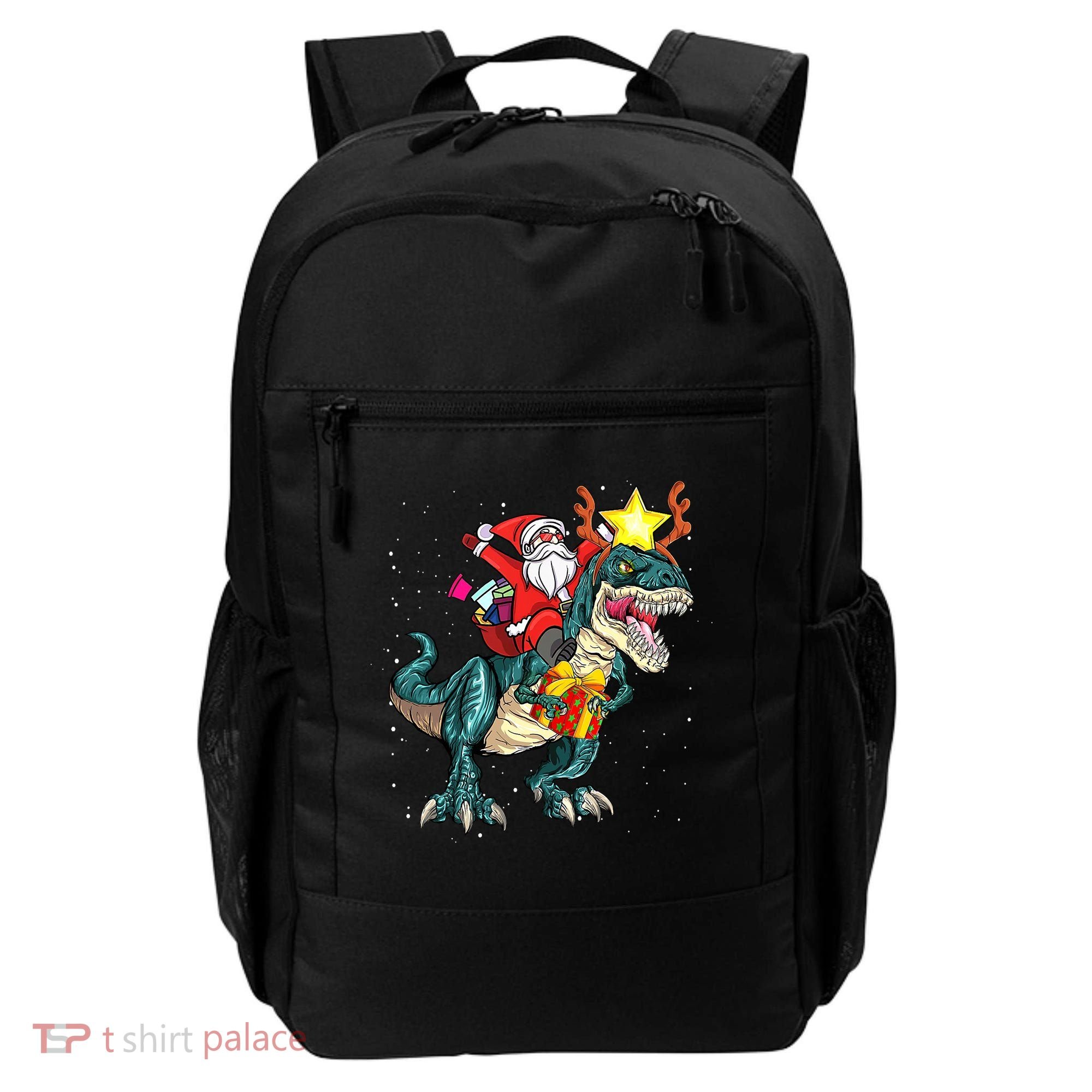 Santa Claus Riding Dinosaur T Rex Christmas Ugly Xmas Boys Backpack