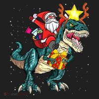 Santa Claus Riding Dinosaur T Rex Christmas Ugly Xmas Boys Beanie thumb 2