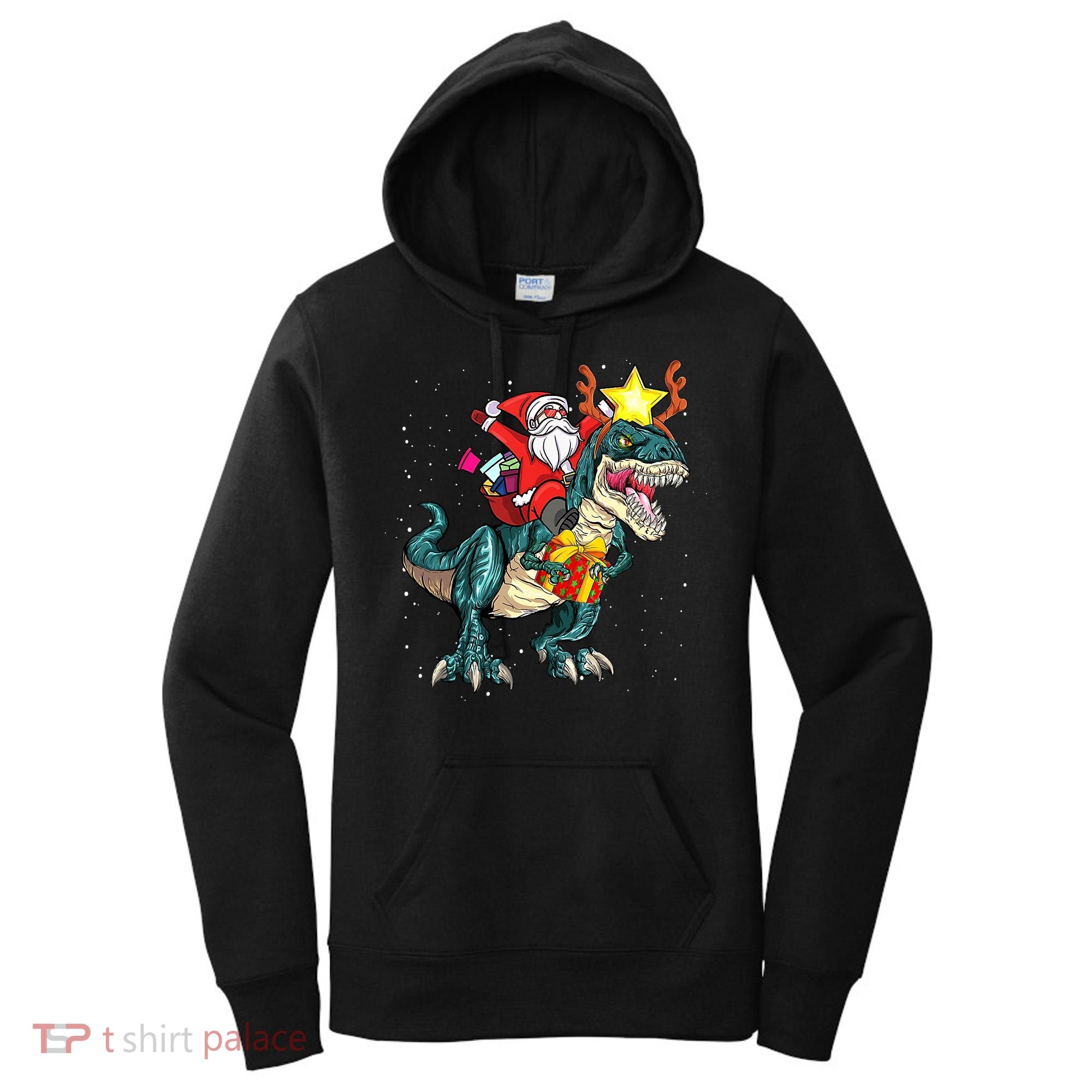 Santa Claus Riding Dinosaur T Rex Christmas Ugly Xmas Boys Women's Hoodie