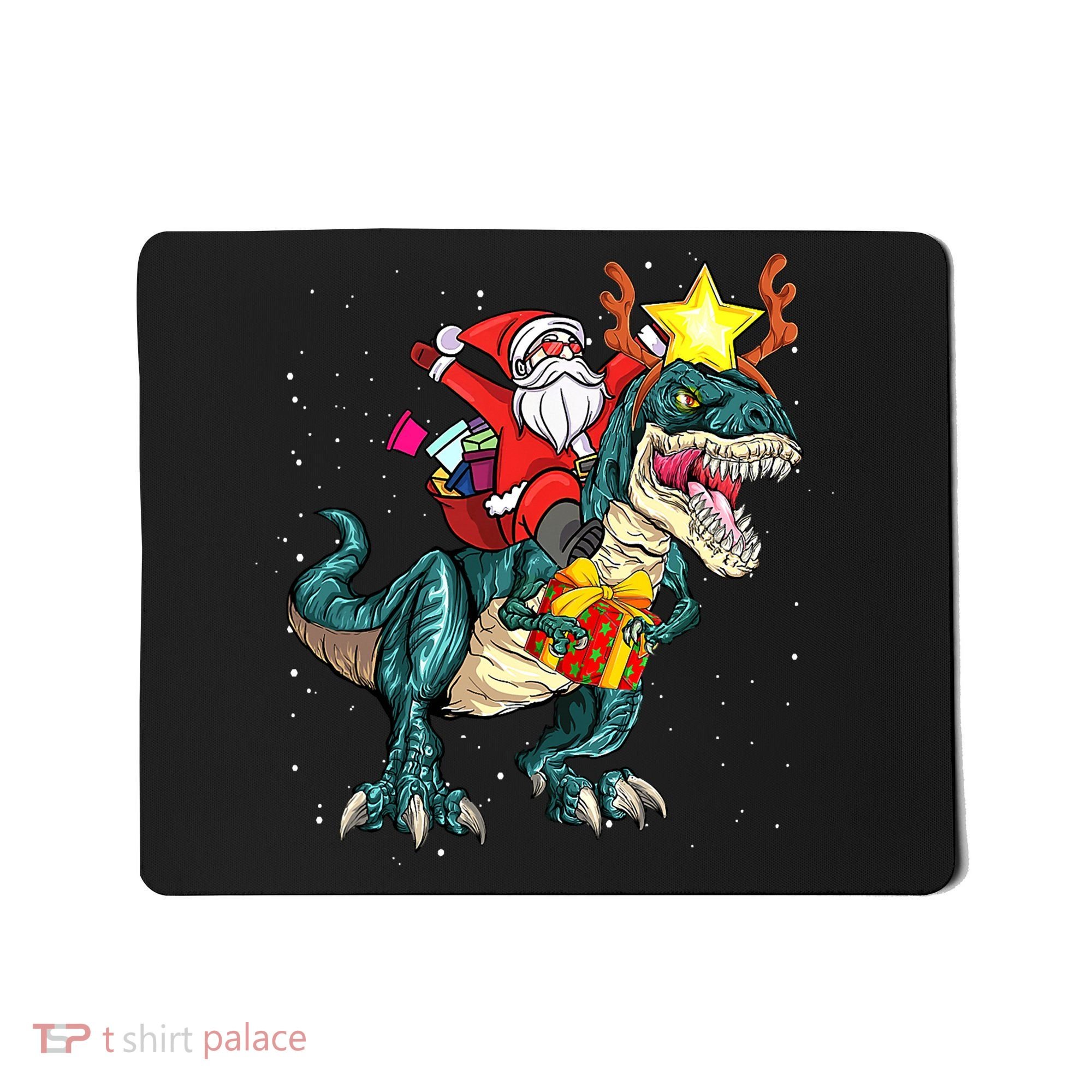 Santa Claus Riding Dinosaur T Rex Christmas Ugly Xmas Boys Mousepad