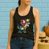 Santa Claus Riding Dinosaur T Rex Christmas Ugly Xmas Boys Women's Tank Top thumb 2