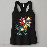 Santa Claus Riding Dinosaur T Rex Christmas Ugly Xmas Boys Women's Tank Top thumb 3