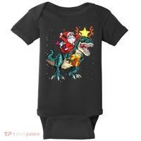 Santa Claus Riding Dinosaur T Rex Christmas Ugly Xmas Boys Baby Bodysuit thumb 0
