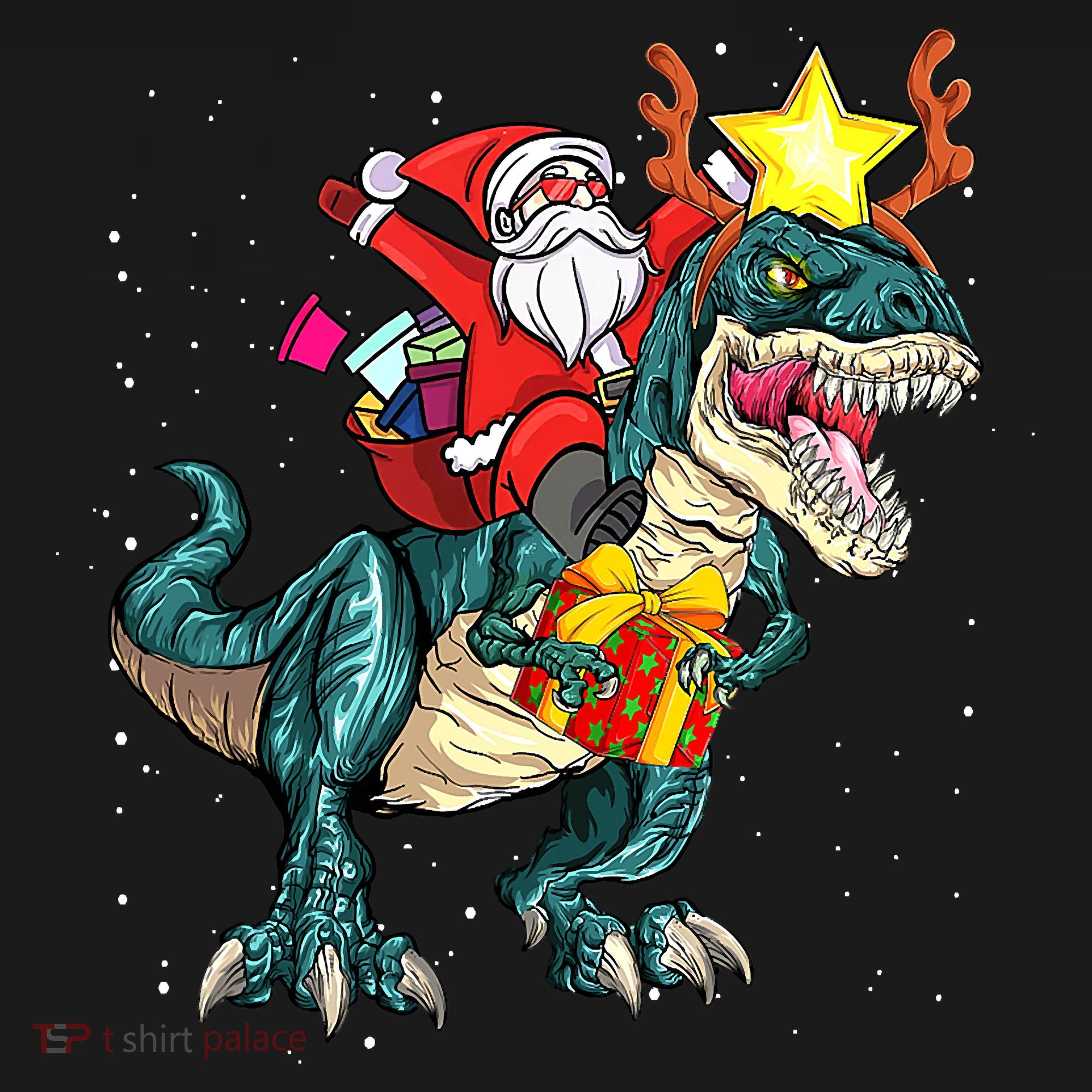 Santa Claus Riding Dinosaur T Rex Christmas Ugly Xmas Boys Toddler Hoodie