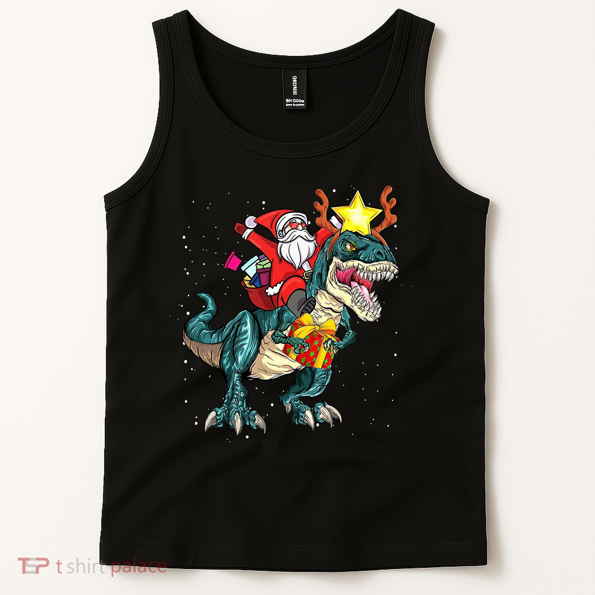 Santa Claus Riding Dinosaur T Rex Christmas Ugly Xmas Boys Tank Top