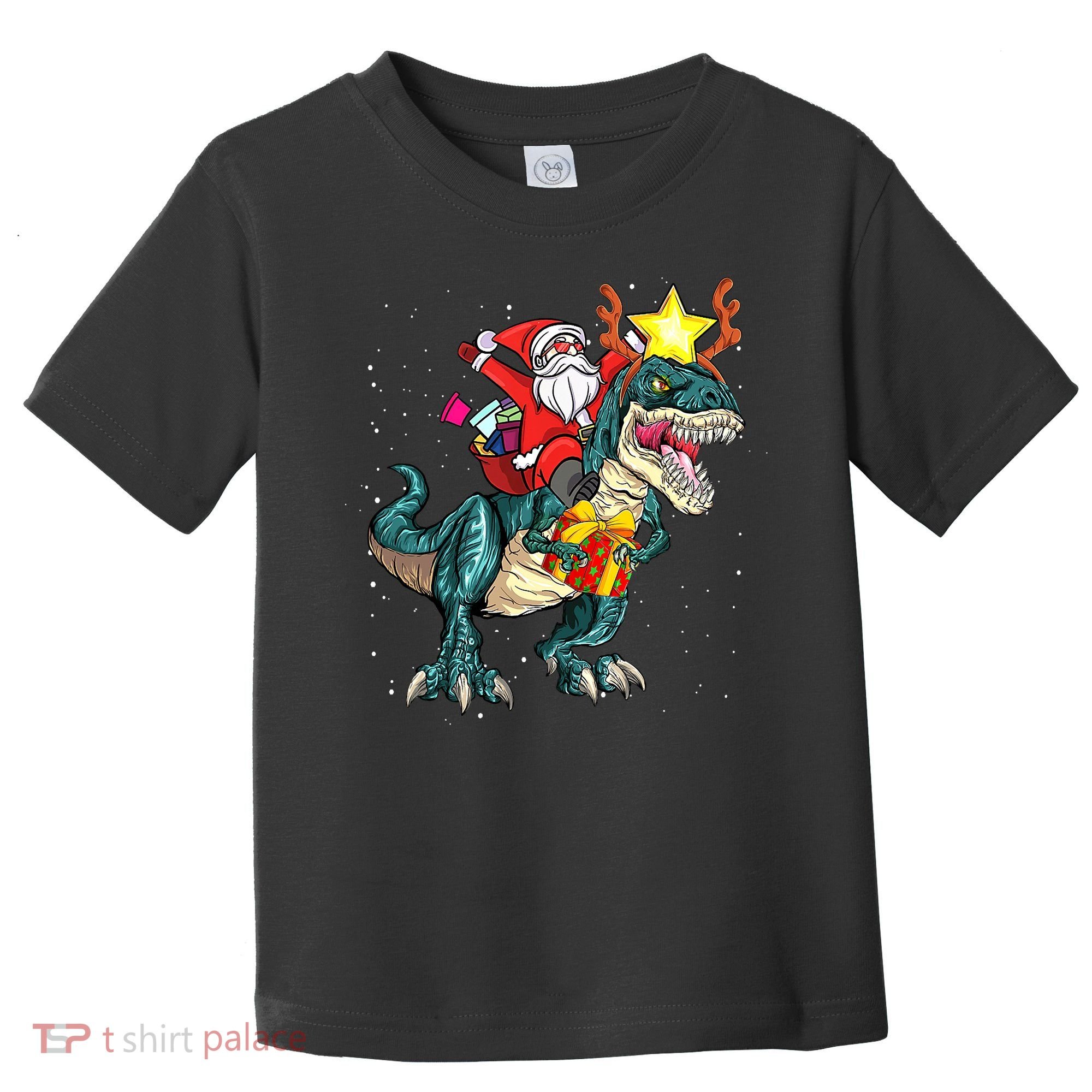 Santa Claus Riding Dinosaur T Rex Christmas Ugly Xmas Boys Toddler T-Shirt