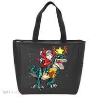 Santa Claus Riding Dinosaur T Rex Christmas Ugly Xmas Boys Tote Bag thumb 0