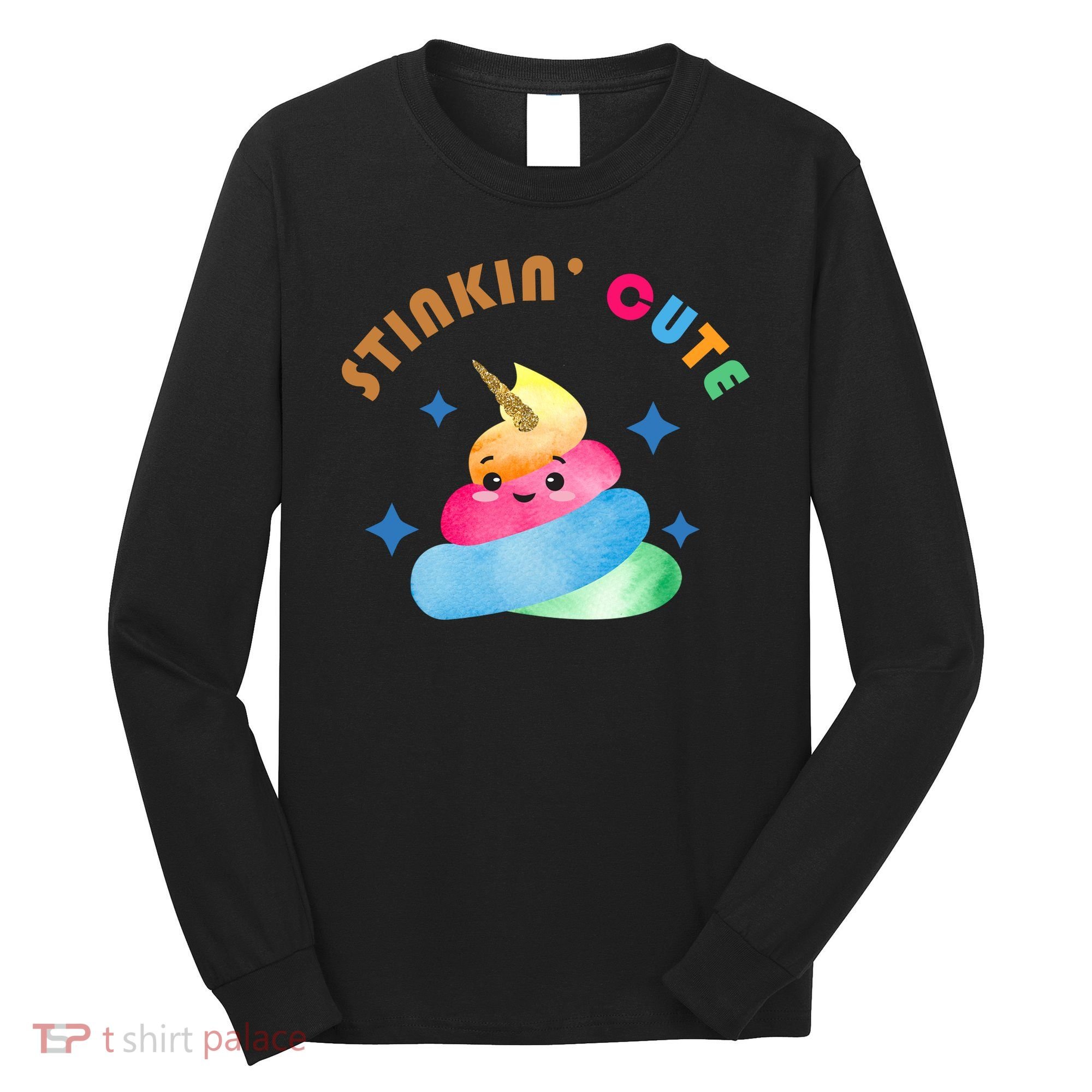 Stinkin Cute Rainbow Poop Unicorn Emoji Long Sleeve Shirt