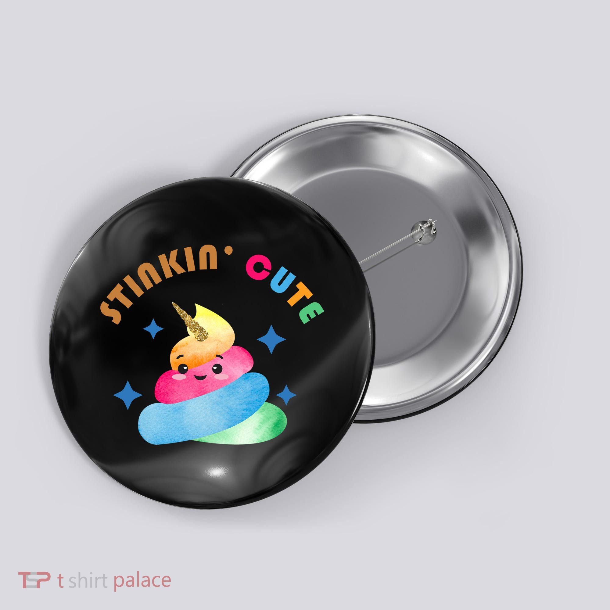 Stinkin Cute Rainbow Poop Unicorn Emoji Button