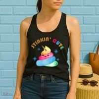Stinkin Cute Rainbow Poop Unicorn Emoji Women's Tank Top thumb 2