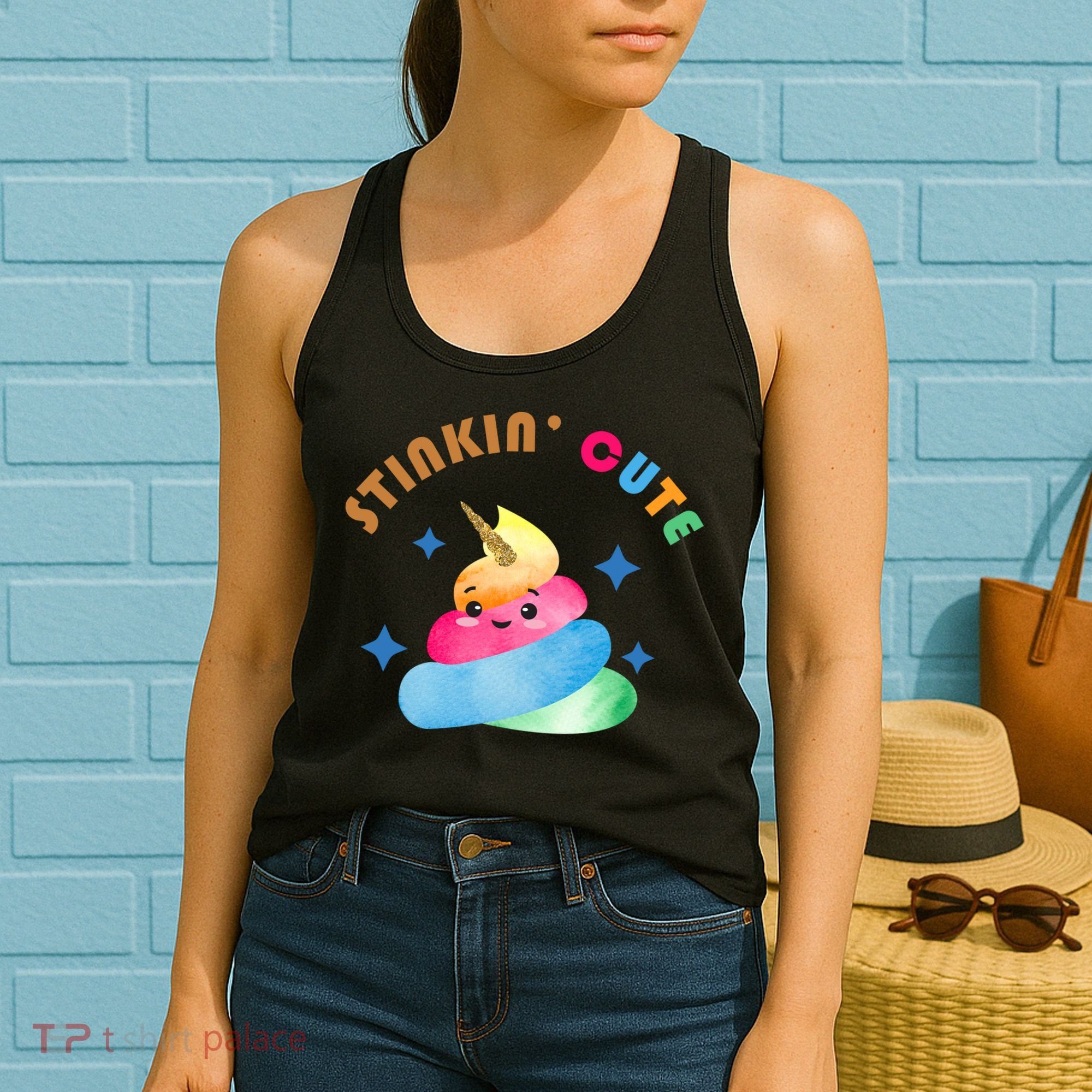 Stinkin Cute Rainbow Poop Unicorn Emoji Women's Tank Top