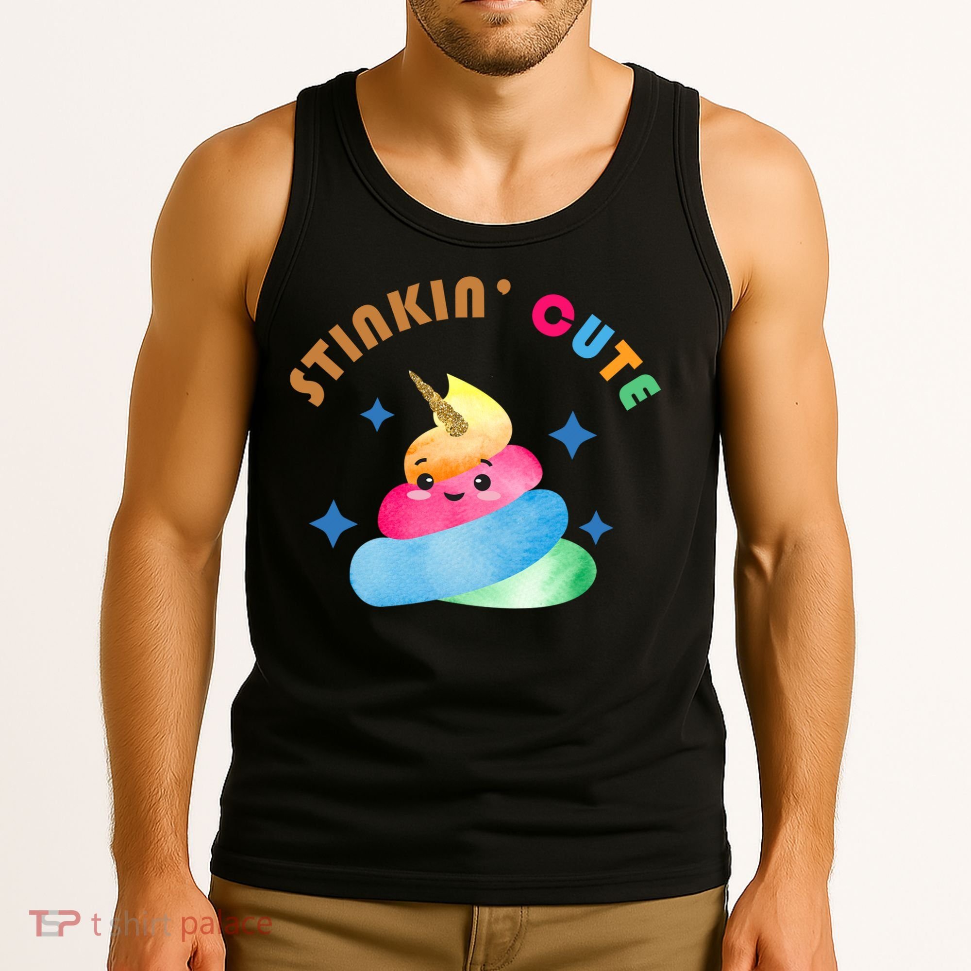 Stinkin Cute Rainbow Poop Unicorn Emoji Tank Top