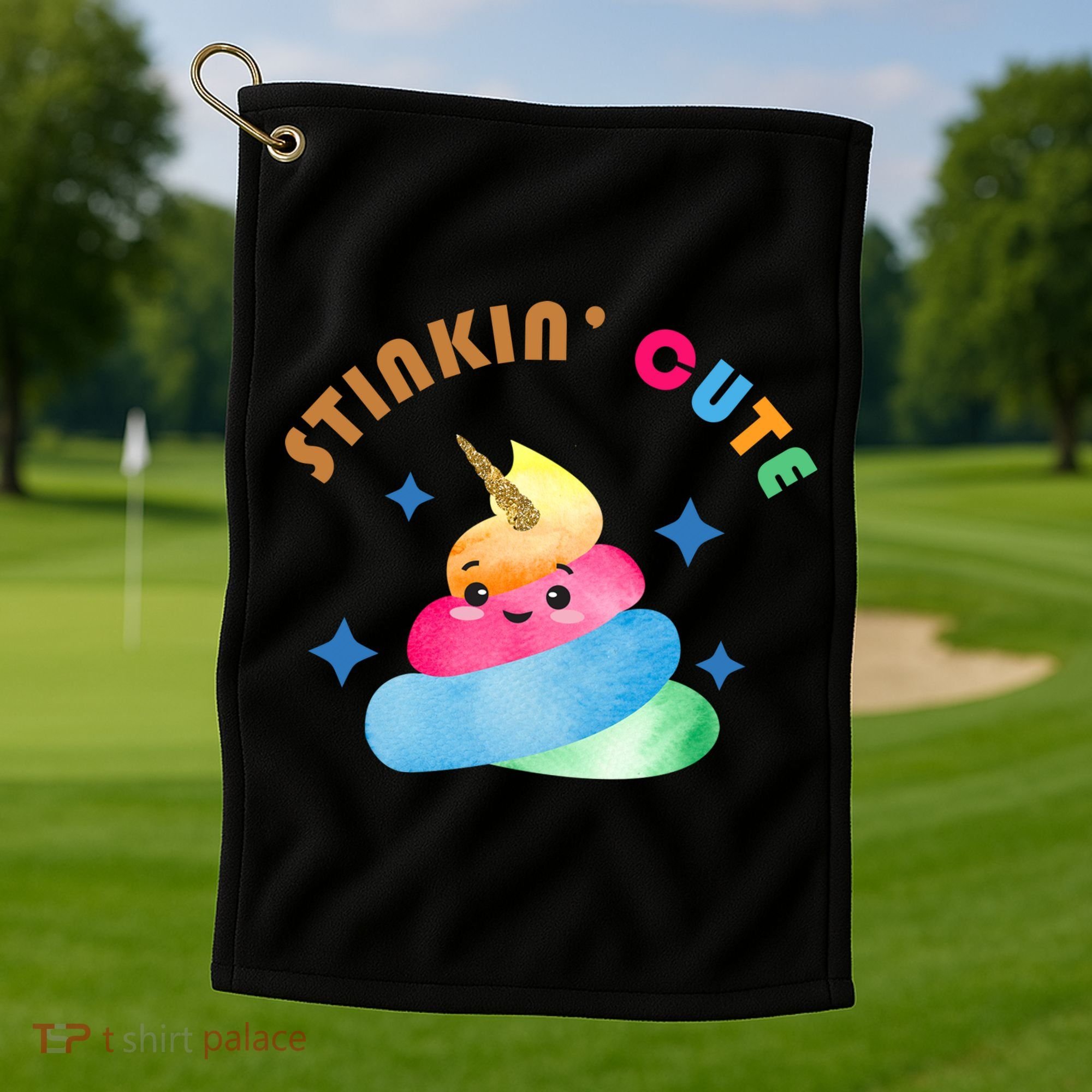 Stinkin Cute Rainbow Poop Unicorn Emoji Golf Towel