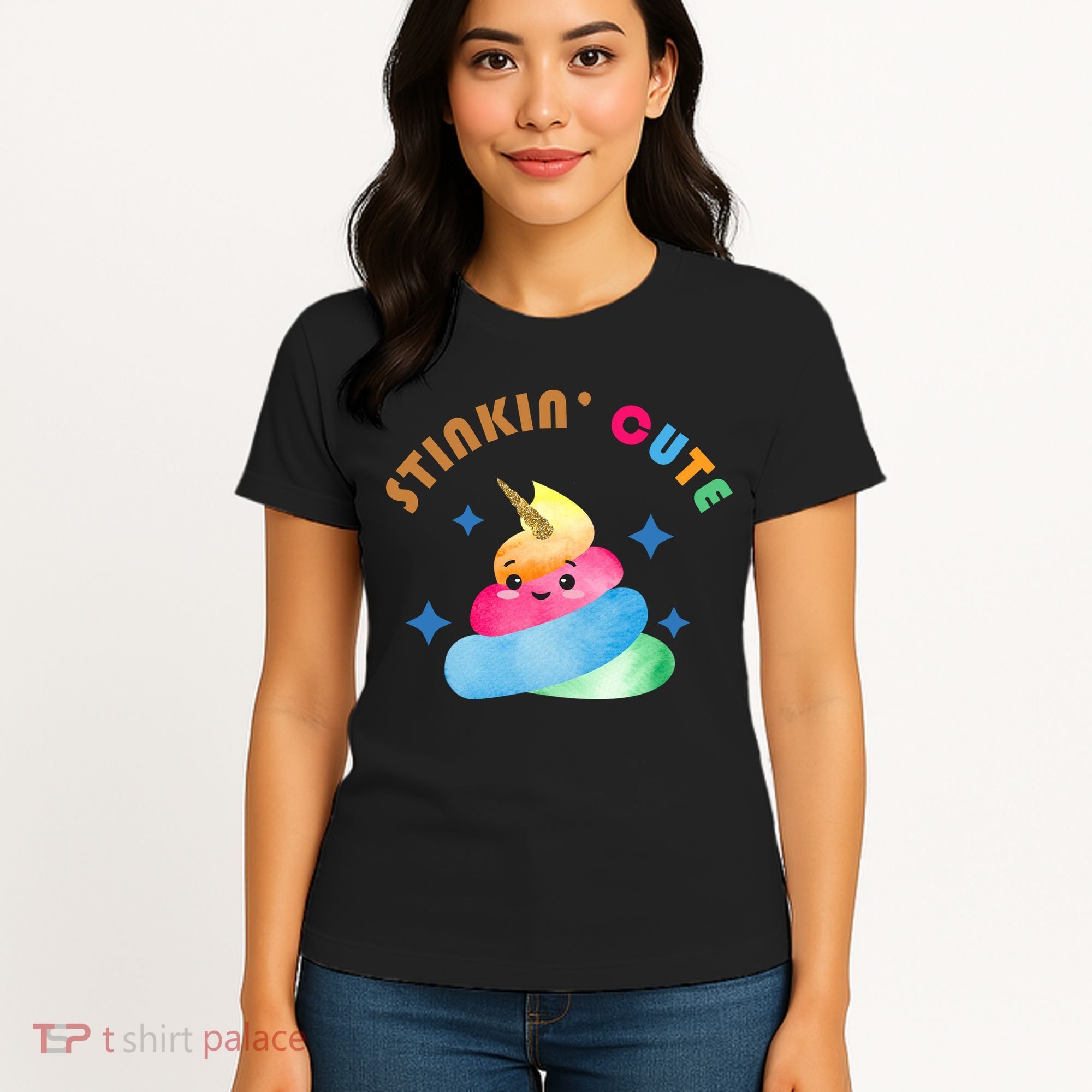 Stinkin Cute Rainbow Poop Unicorn Emoji Women's T-Shirt