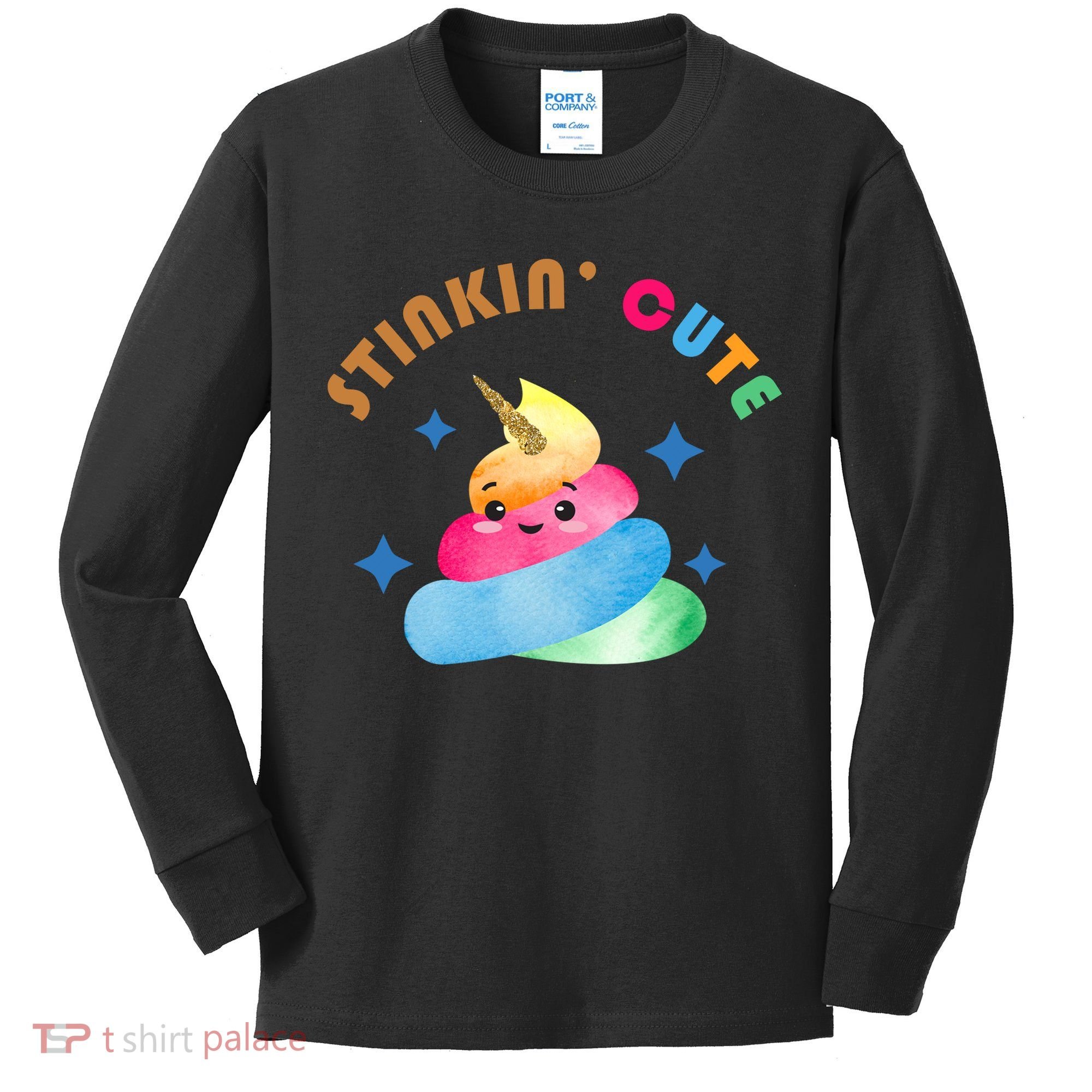 Stinkin Cute Rainbow Poop Unicorn Emoji Kids Long Sleeve Shirt