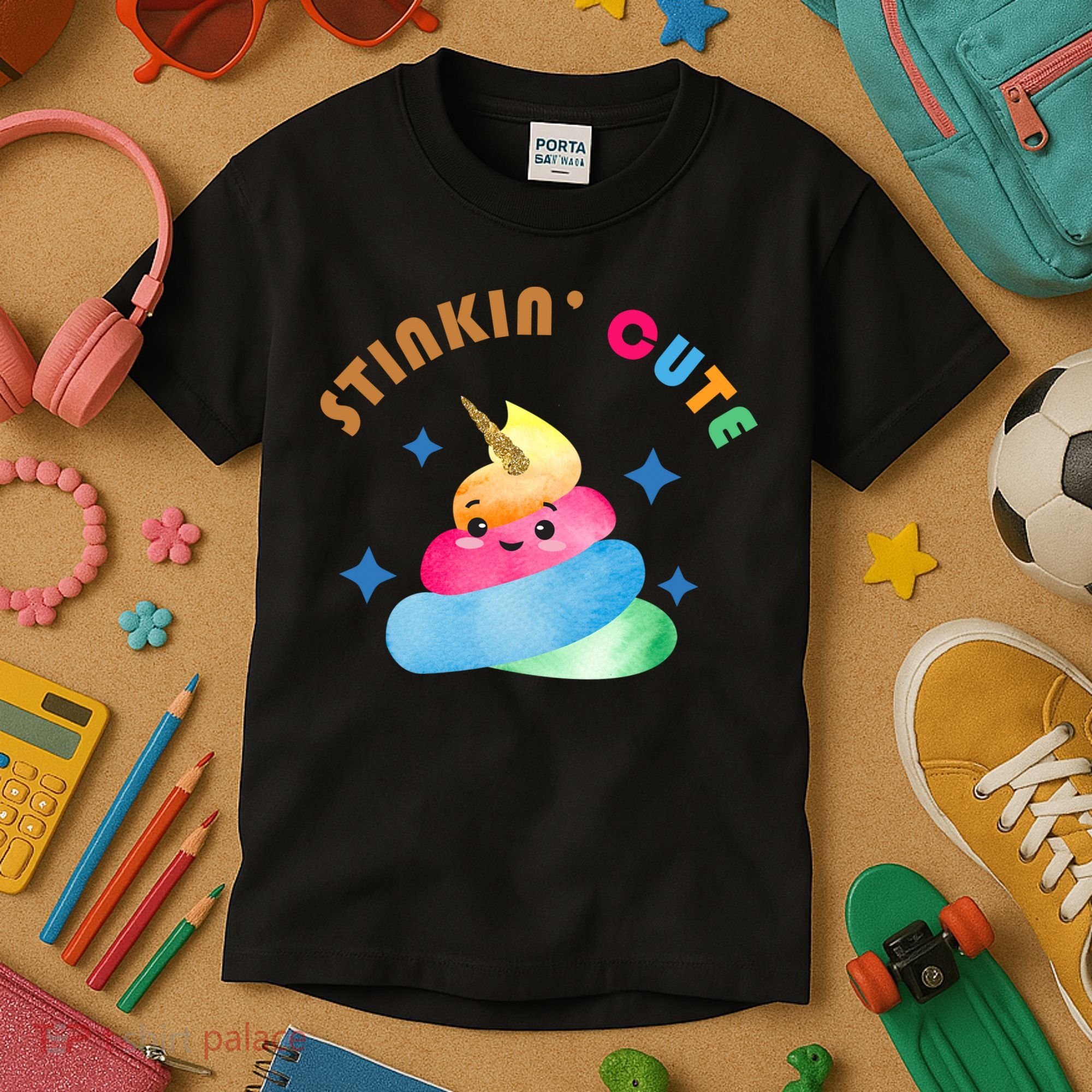 Stinkin Cute Rainbow Poop Unicorn Emoji Kids T-Shirt
