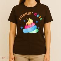 Stinkin Cute Rainbow Poop Unicorn Emoji T-Shirt thumb 4
