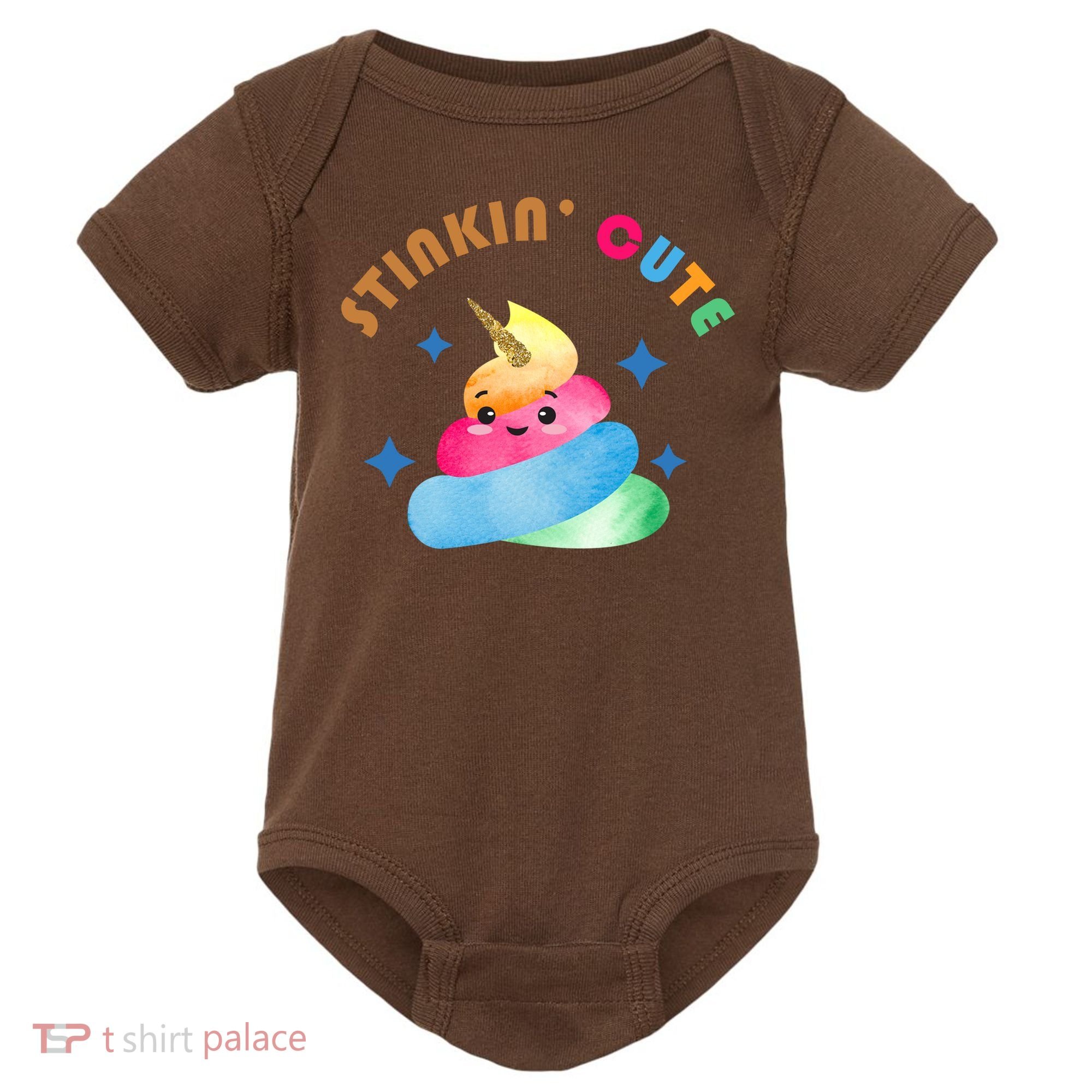 Stinkin Cute Rainbow Poop Unicorn Emoji Baby Bodysuit