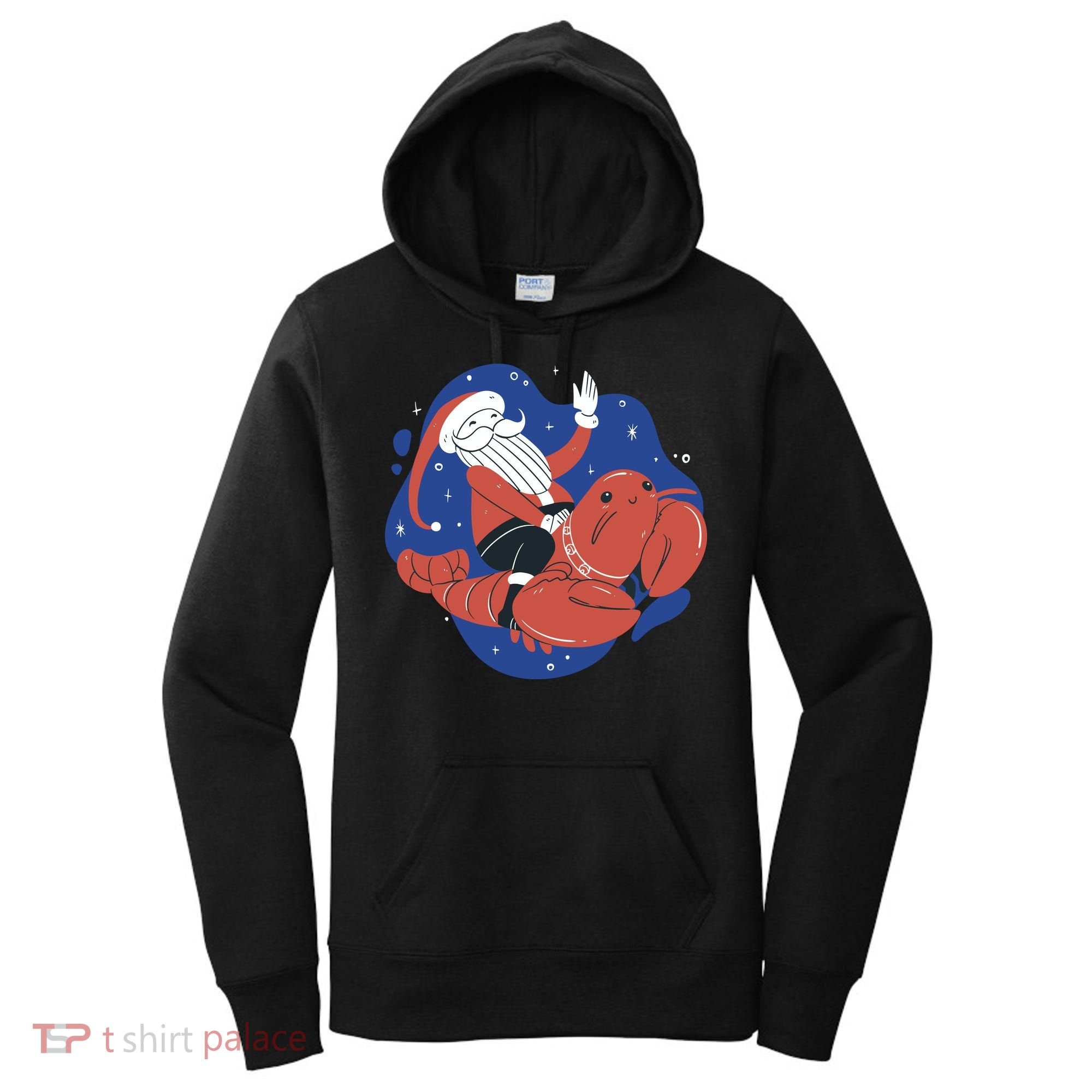 Santa Claus Riding Lobster Women's Hoodie