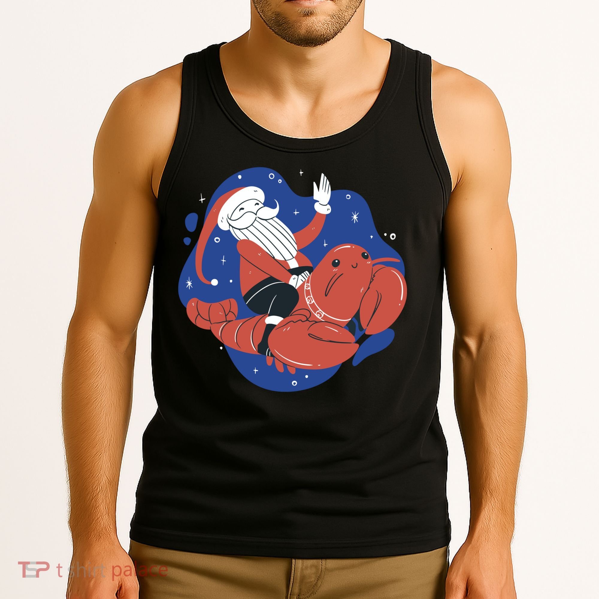 Santa Claus Riding Lobster Tank Top