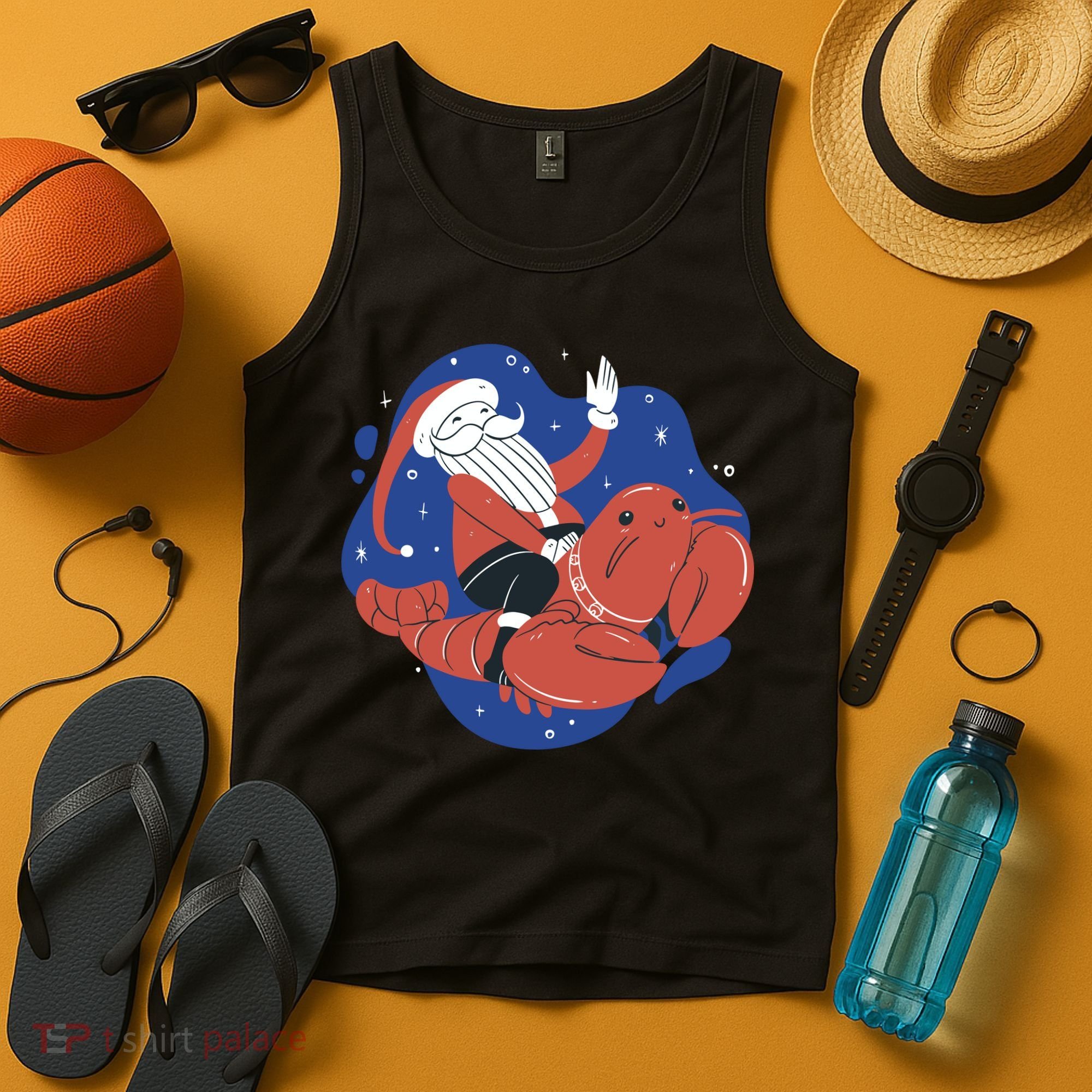 Santa Claus Riding Lobster Tank Top