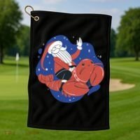 Santa Claus Riding Lobster Golf Towel thumb 1