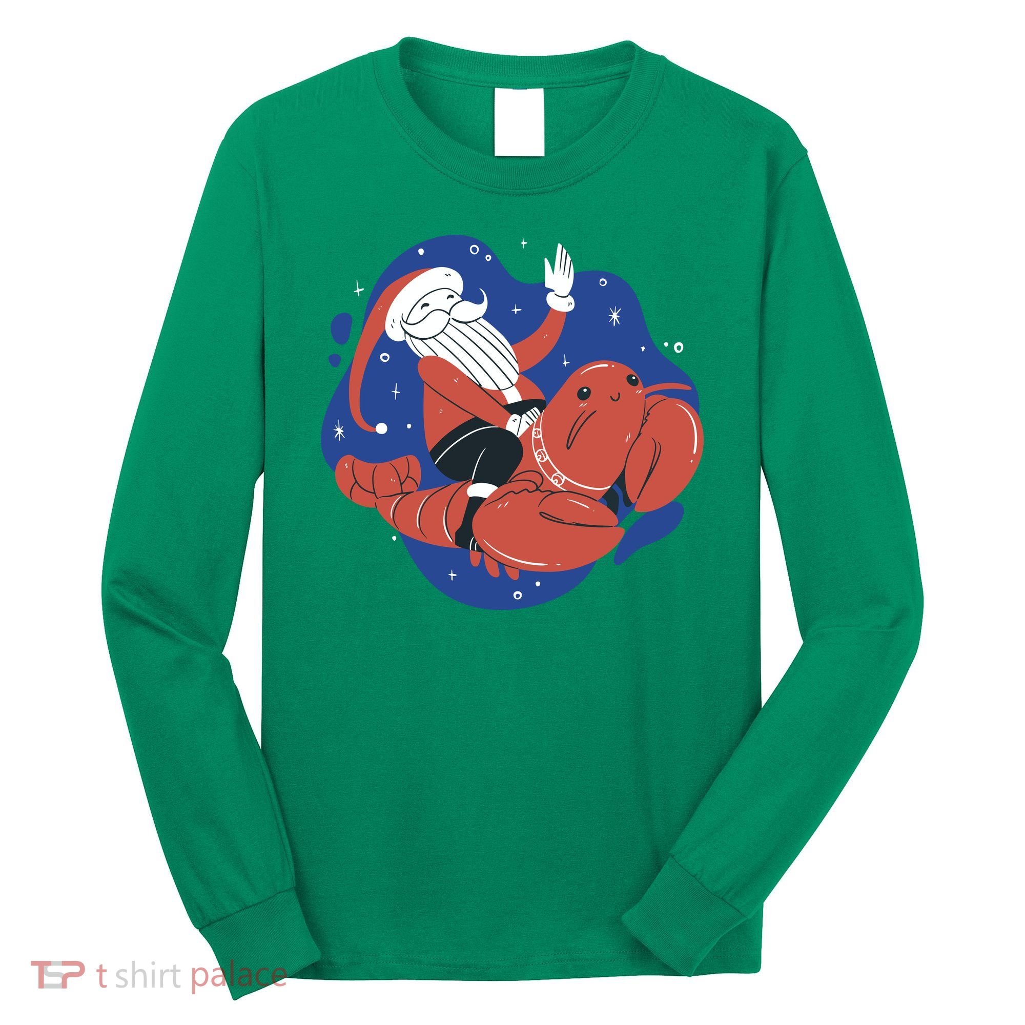 Santa Claus Riding Lobster Long Sleeve Shirt