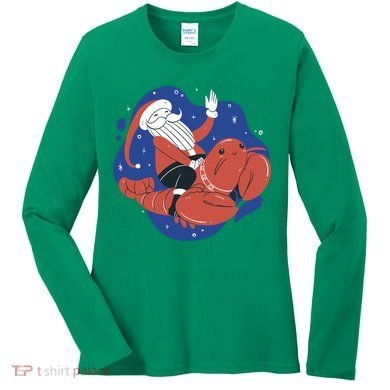 Santa Claus Riding Lobster Women's Long Sleeve Shirt