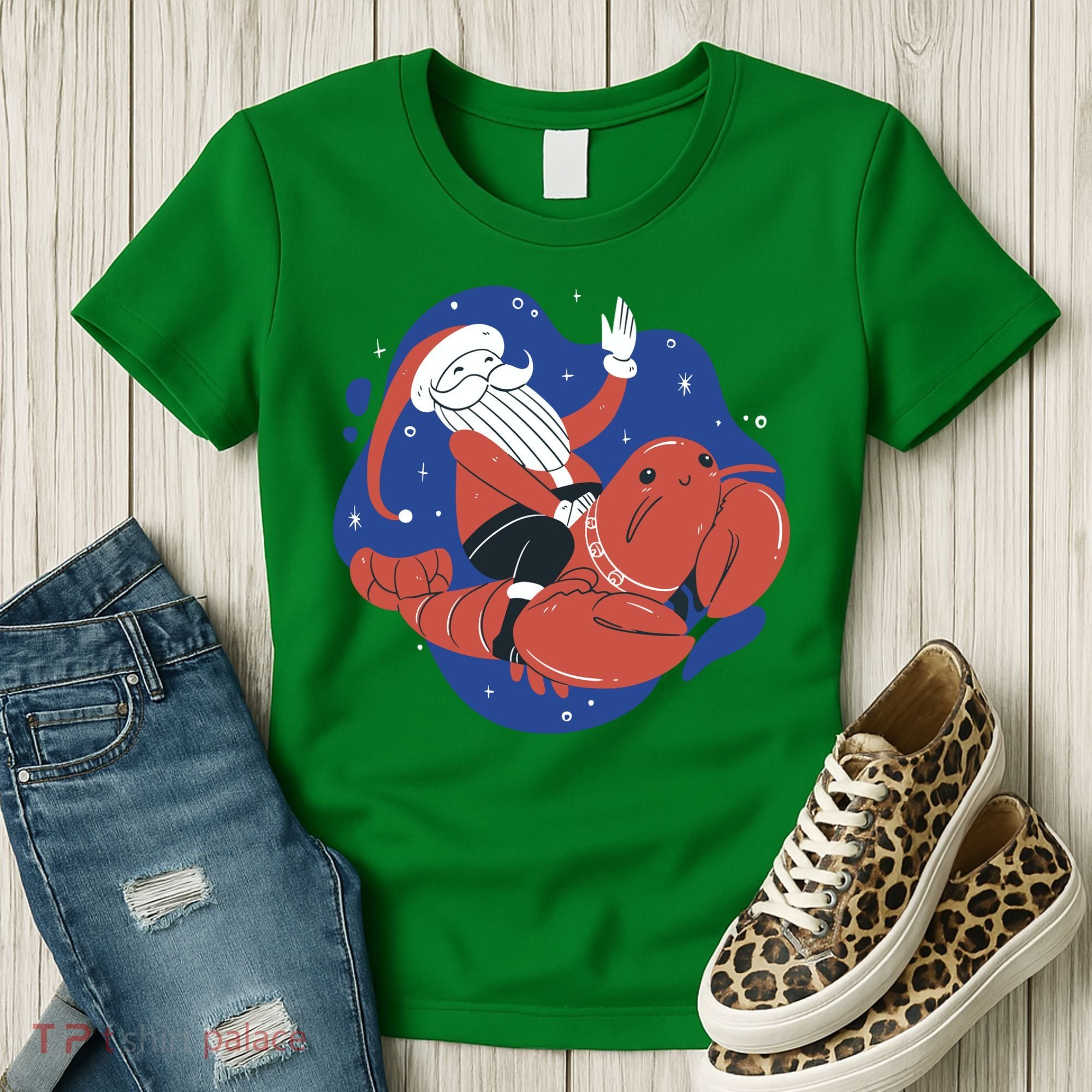 Santa Claus Riding Lobster Women's T-Shirt