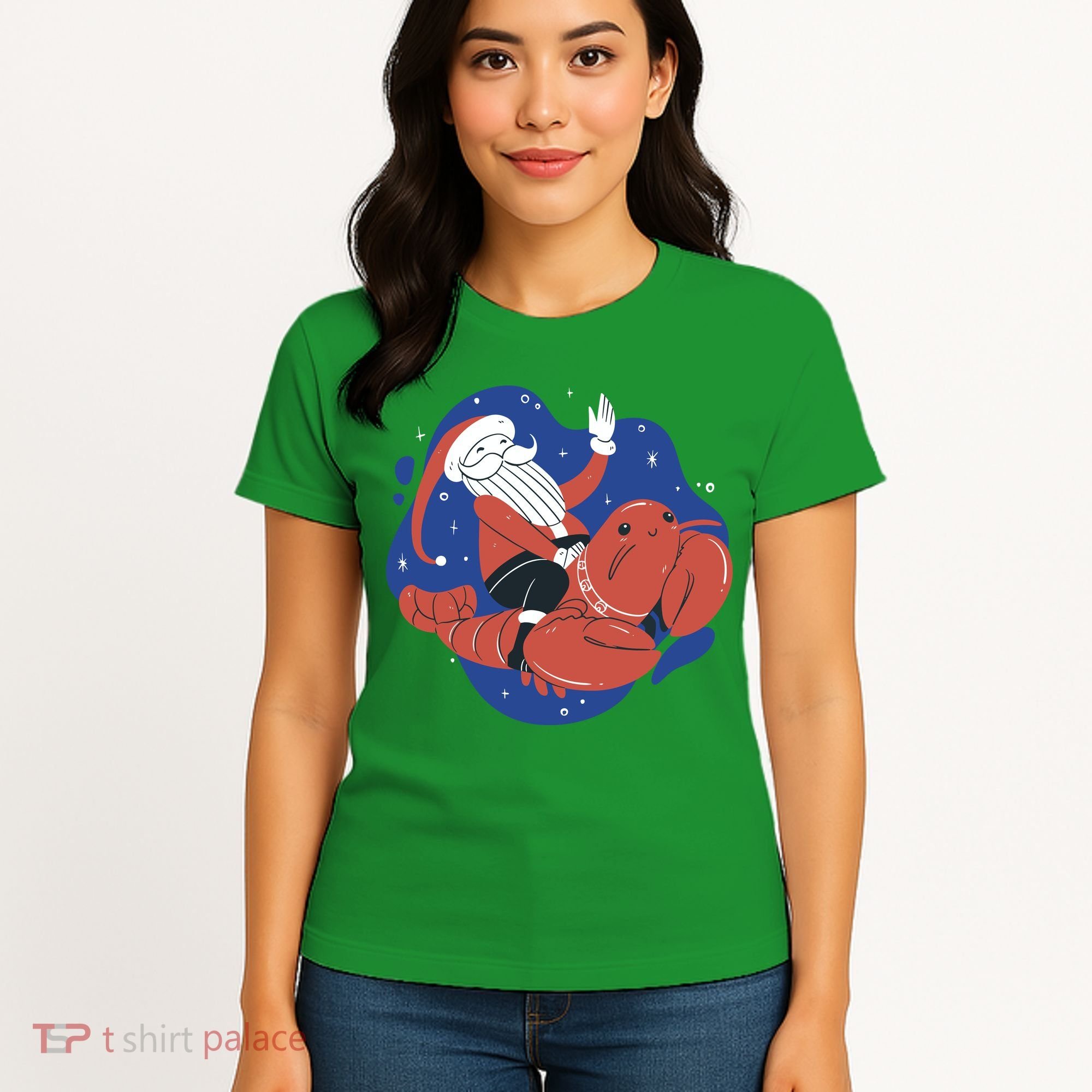 Santa Claus Riding Lobster Women's T-Shirt