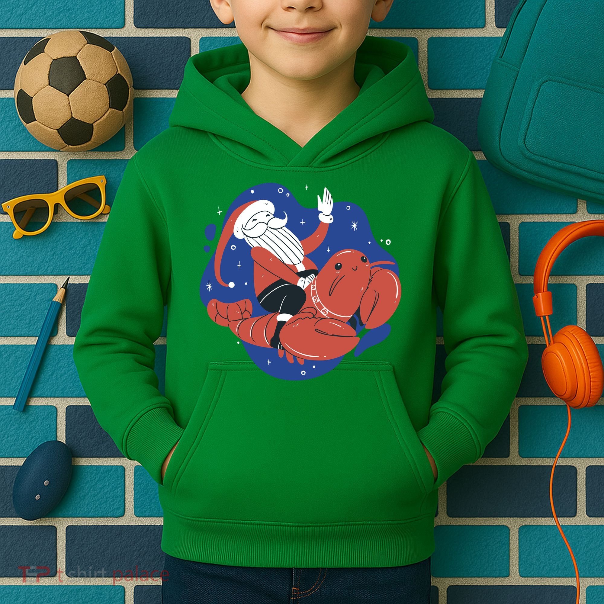 Santa Claus Riding Lobster Kids Hoodie