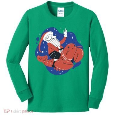 Santa Claus Riding Lobster Kids Long Sleeve Shirt