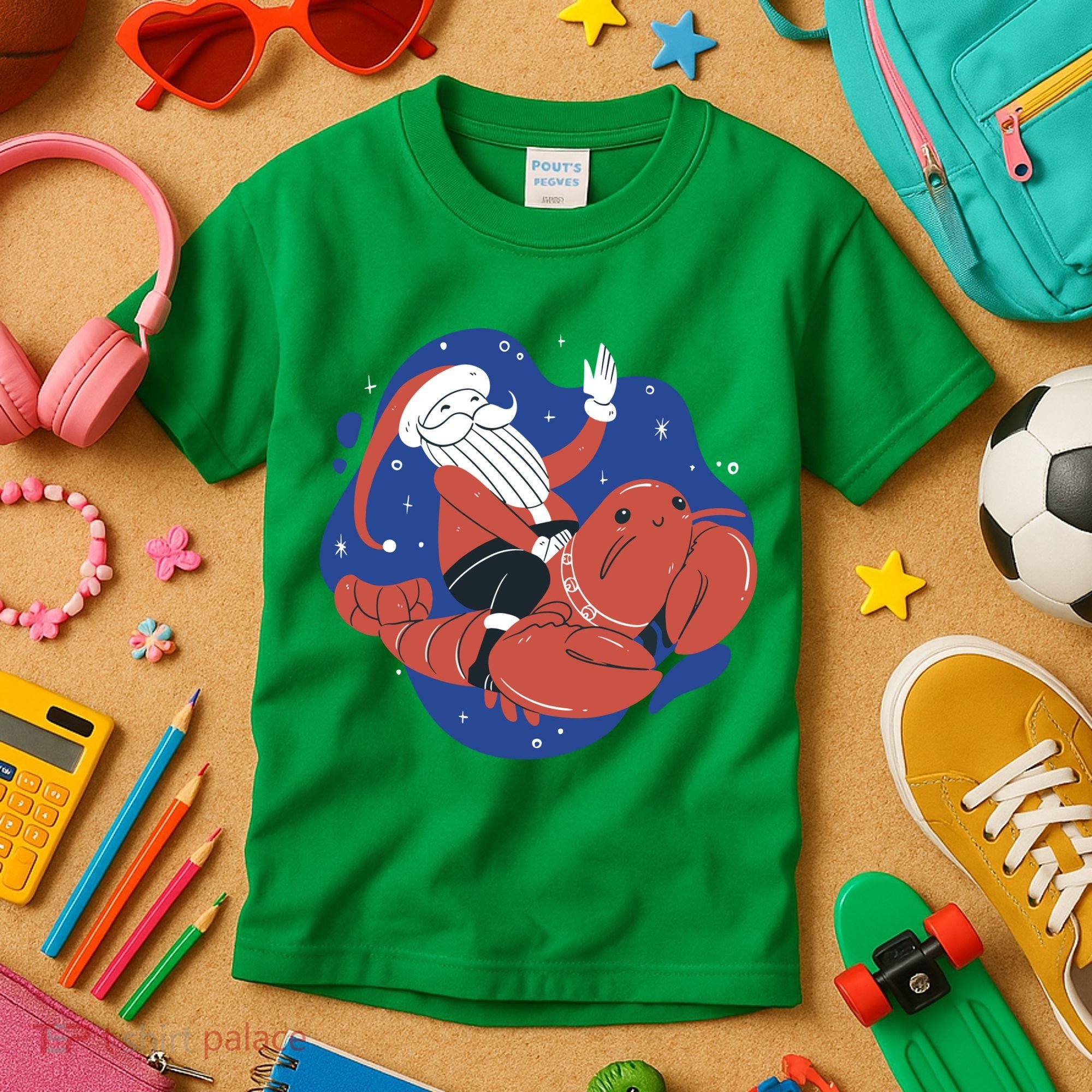 Santa Claus Riding Lobster Kids T-Shirt