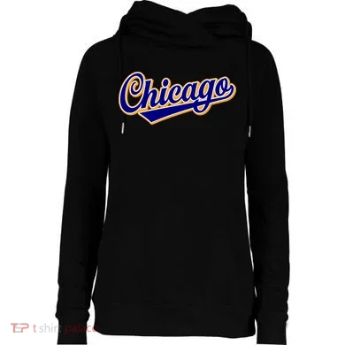 Script Chicago Logo Womens Funnel Neck Pullover Hood