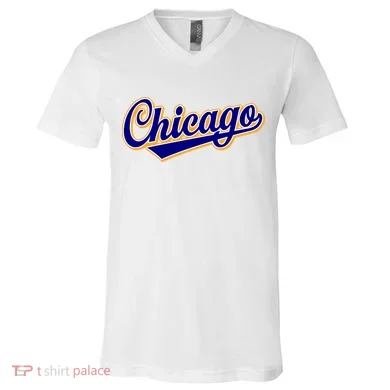 Script Chicago Logo V-Neck T-Shirt