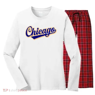 Script Chicago Logo Women's Long Sleeve Flannel Pajama Set