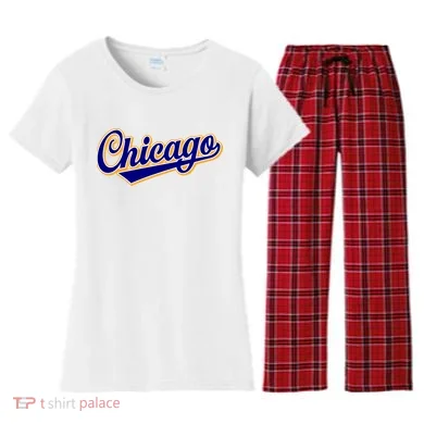 Script Chicago Logo Women's Flannel Pajama Set