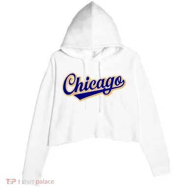 Script Chicago Logo Crop Fleece Hoodie