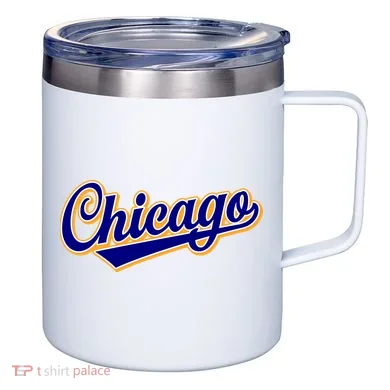 Script Chicago Logo 12oz Stainless Steel Coffee Mug