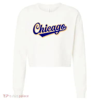 Script Chicago Logo Cropped Pullover Crew