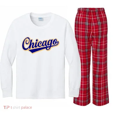 Script Chicago Logo Kids Long Sleeve Plaid Pajama Set