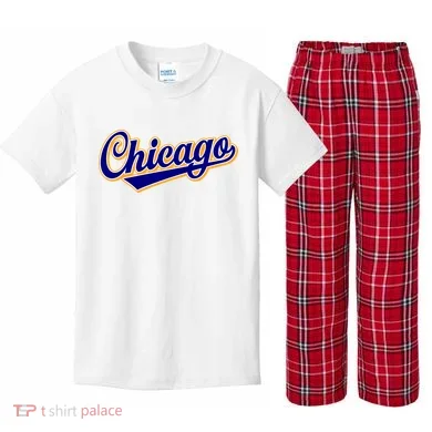 Script Chicago Logo Kids Plaid Pajama Set