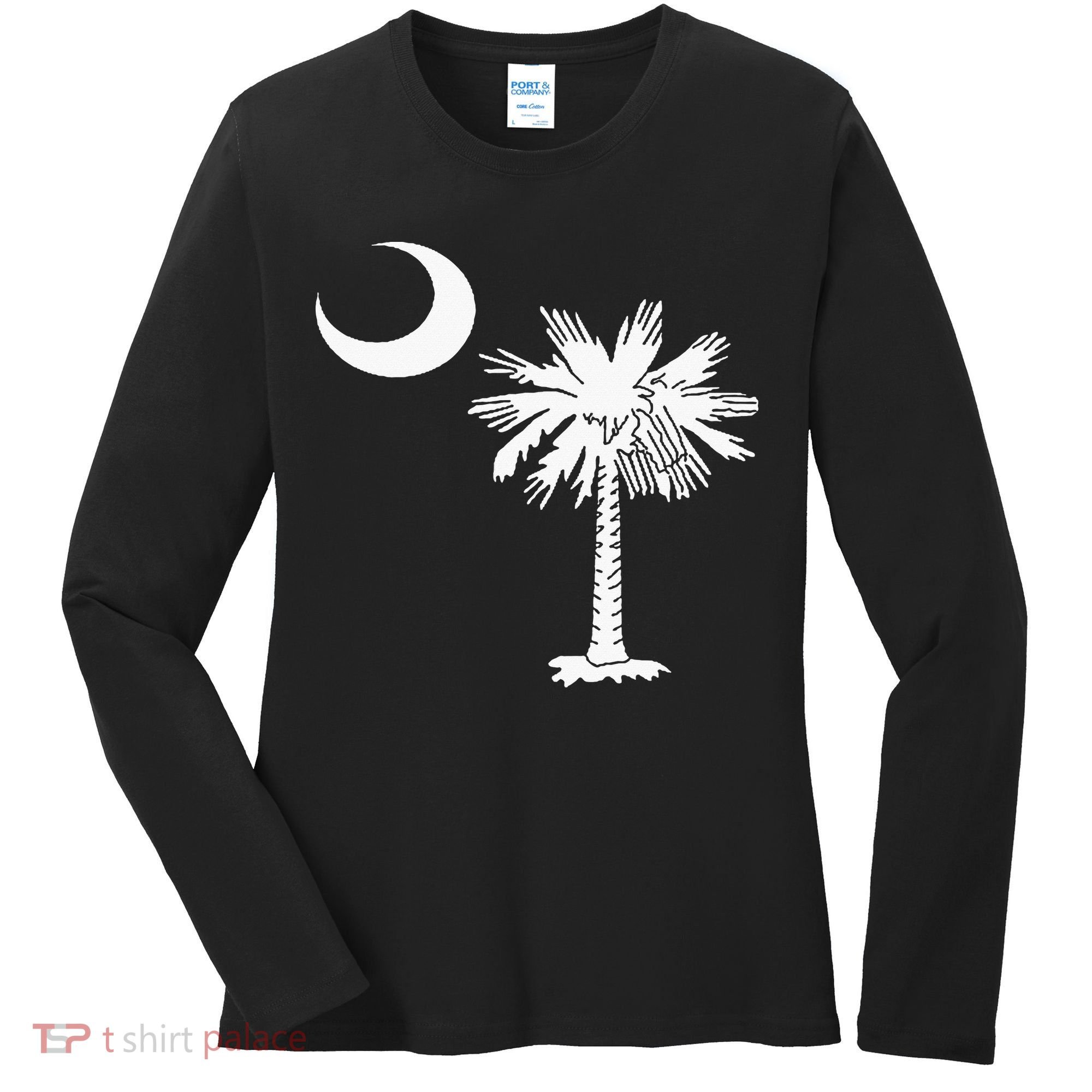 South Carolina State Flag Palmetto Tree Crescent Moon Sc Women's Long Sleeve Shirt