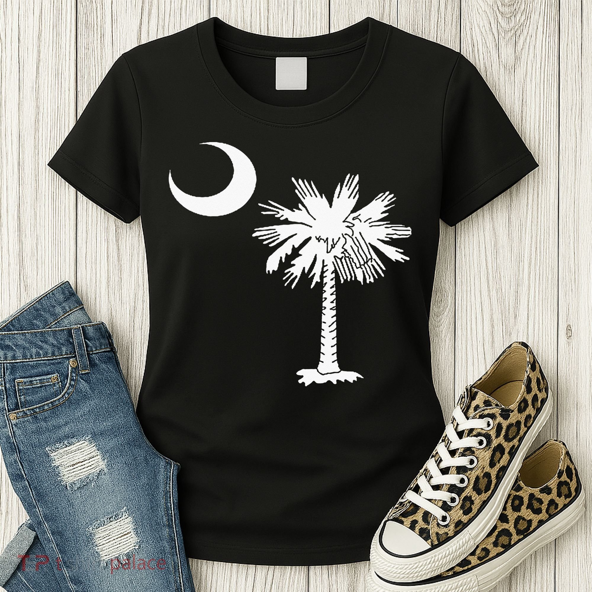 South Carolina State Flag Palmetto Tree Crescent Moon Sc Women's T-Shirt